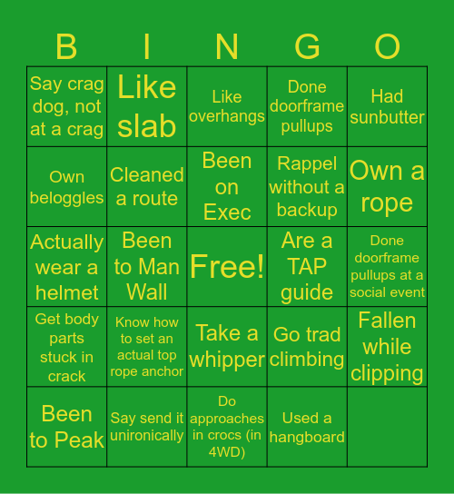 WM Climbing Bingo Card