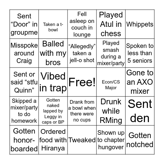 SNGB Bingo Card