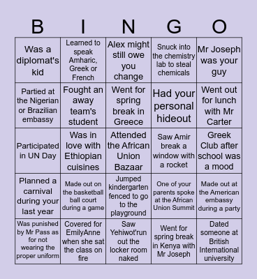Greek International school Bingo Card