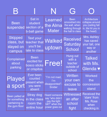 COOTER HIGH SCHOOL Bingo Card