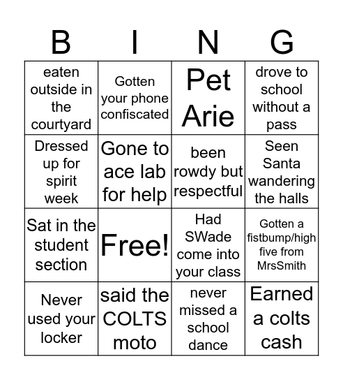 WEST HIGH BINGO Card