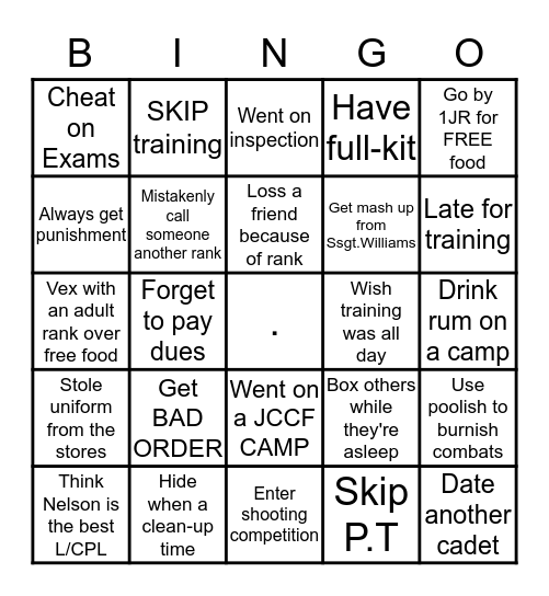 INDEPENDENT  CADET UNIT Bingo Card