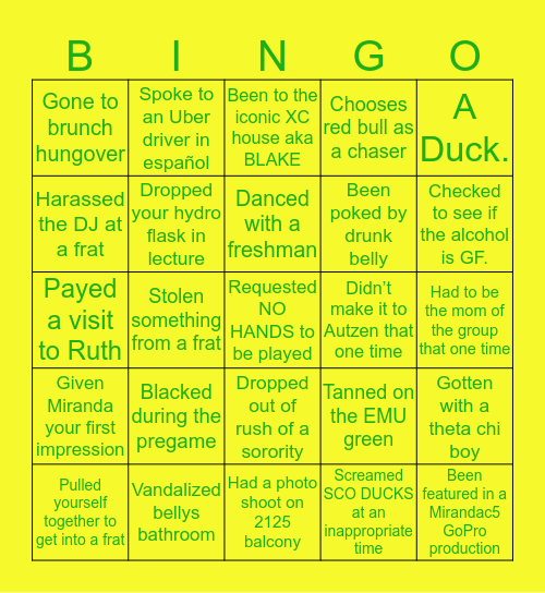DUCKIES FOR LIFE BABY 🦆 Bingo Card