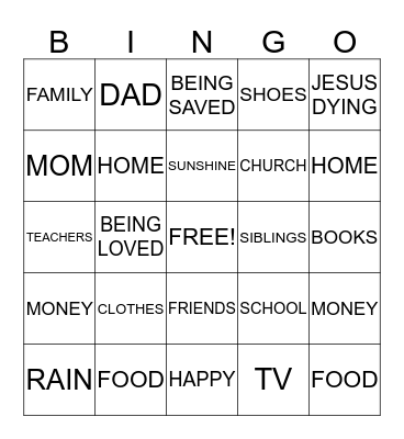 THANKFUL Bingo Card