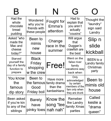 Landry and friends bingo Card