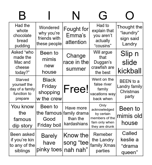 Landry and friends bingo Card