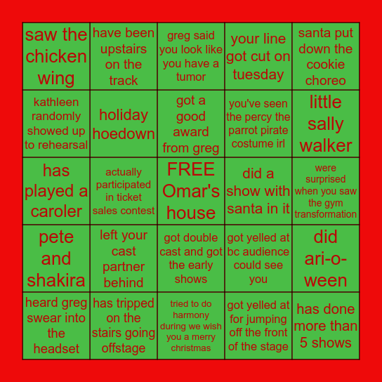 CONCORDIA HOLIDAY SHOW BINGO Card