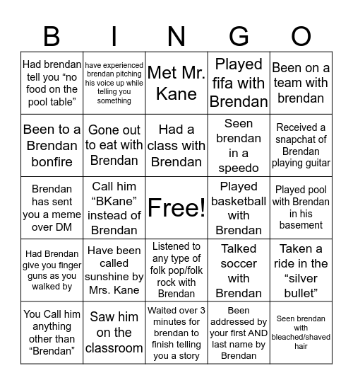 Brendan Kane Bingo Card