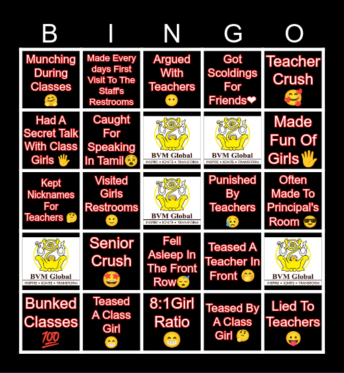 BVM CLASS 12🤫 Bingo Card