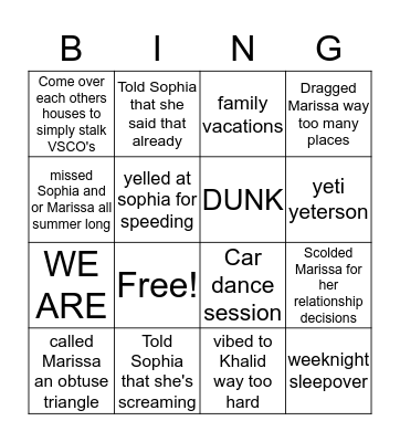 SOSO and MAR'S BINGO BITCHHH Bingo Card