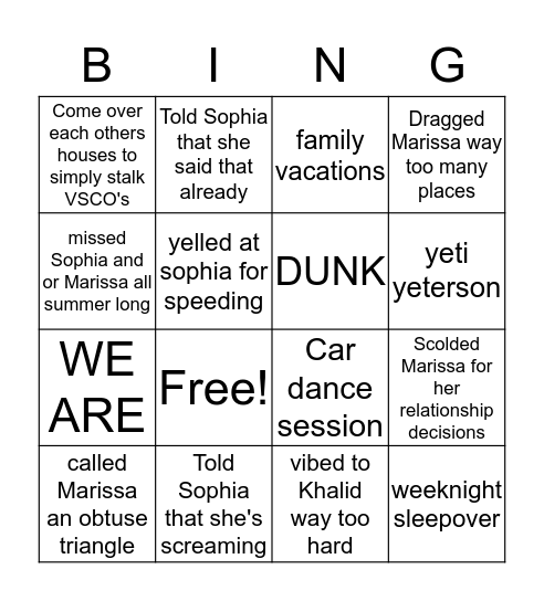 SOSO and MAR'S BINGO BITCHHH Bingo Card
