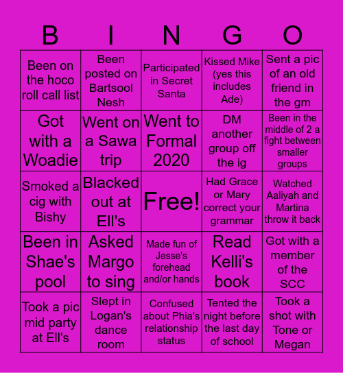 Da Girlz Bingo Card