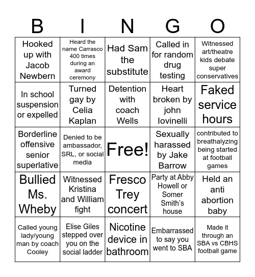 SBA CLASS OF 2018 Bingo Card