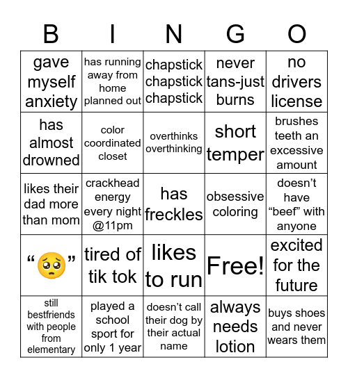 Jennifer’s bingo Card