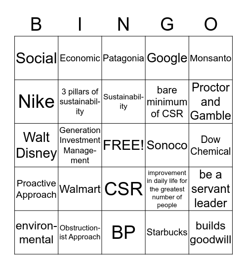 Sustainability and Responsibility Bingo Card