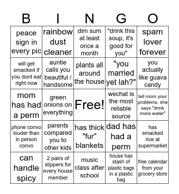 Asian Bingo Card