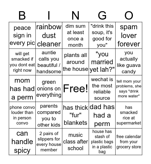 Asian Bingo Card