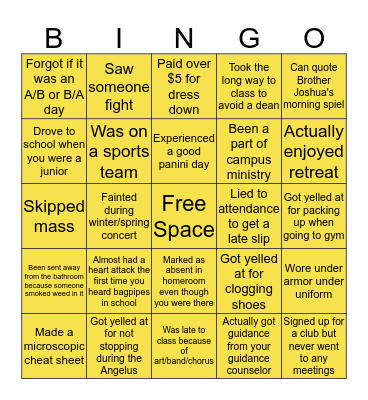 St. Anthony's HS Bingo Card