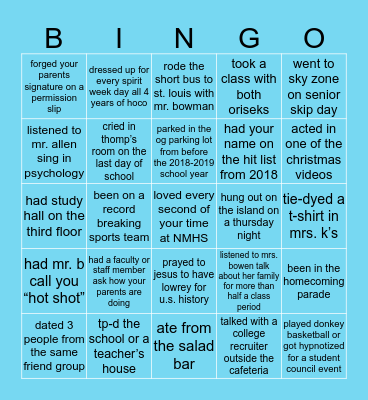 NMHS Bingo Card