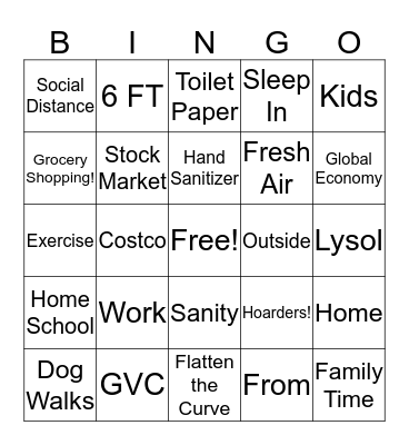 Quarantine Bingo Card