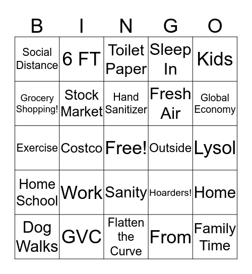 Quarantine Bingo Card