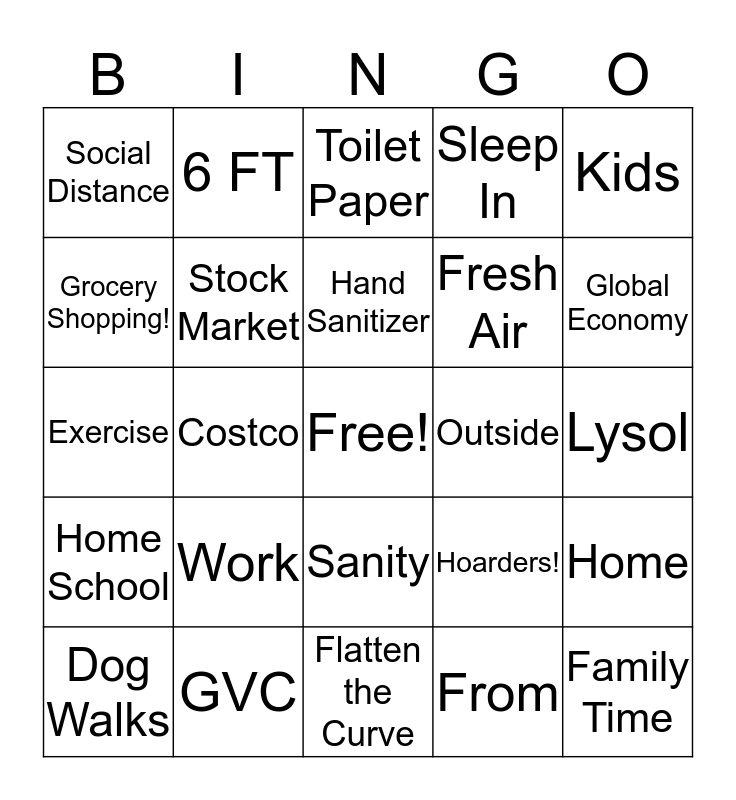 Quarantine Bingo Card