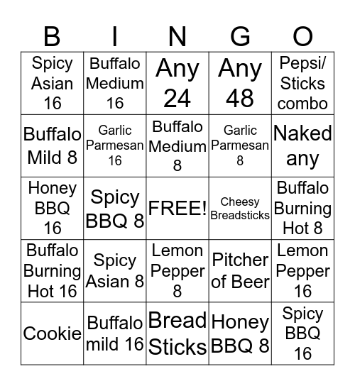 WINGO! Bingo Card