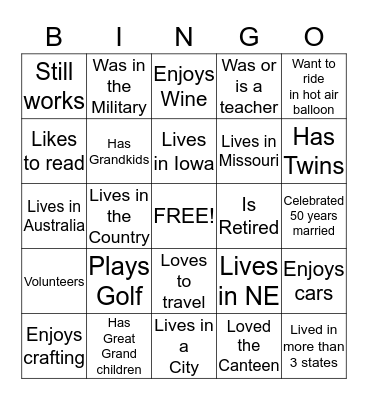 1964 Clarinda High School Reunion  Bingo Card