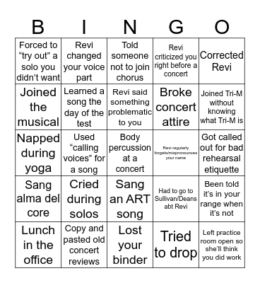 Tech Chorus Bingo Card