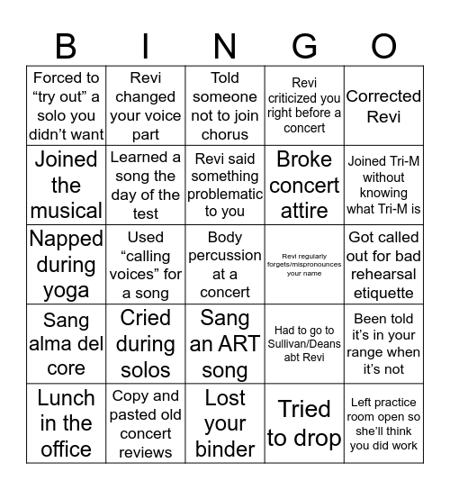 Tech Chorus Bingo Card