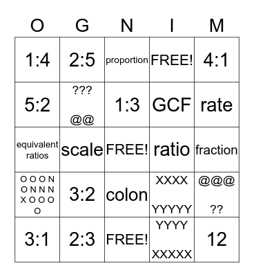 OGNIM Tuesday Bingo Card