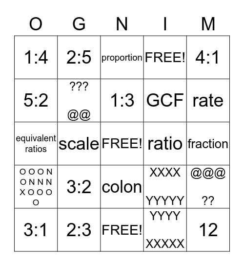 OGNIM Tuesday Bingo Card