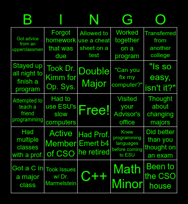 ESU Computer Science Bingo Card