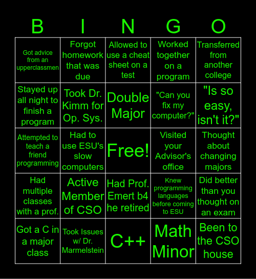 ESU Computer Science Bingo Card