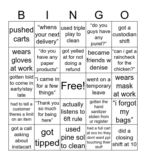 Essential worker bingo Card