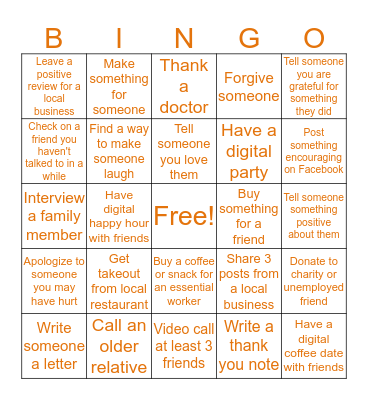 Social Distancing -- Encourage! Bingo Card