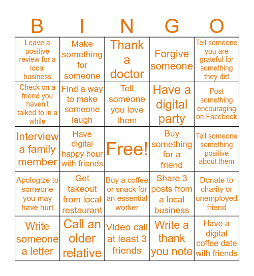 Social Distancing -- Encourage! Bingo Card