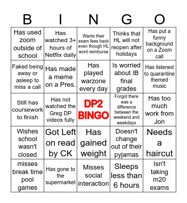 DP2 Bingo (Quarantine Edition) Bingo Card