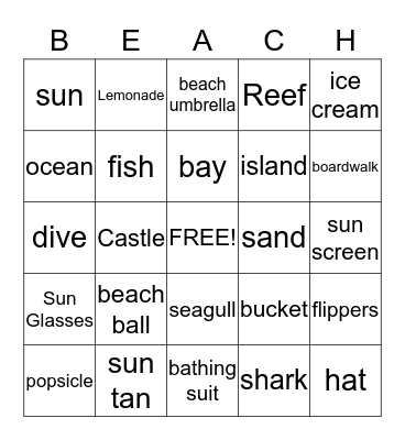 Meghna's Beach Bingo  Bingo Card