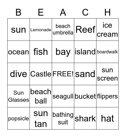 Meghna's Beach Bingo  Bingo Card