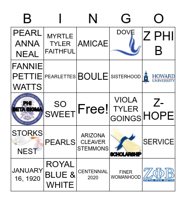 ZETA PHI BETA BINGO Card