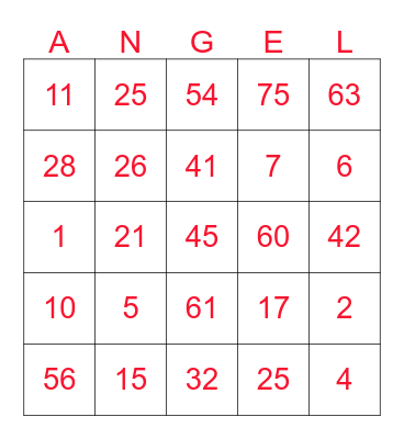 D'ANGELS Bingo Card