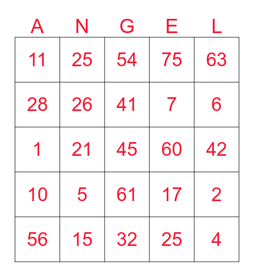 D'ANGELS Bingo Card