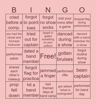 colorguard bingo Card