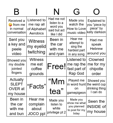 Day’s bingo Card