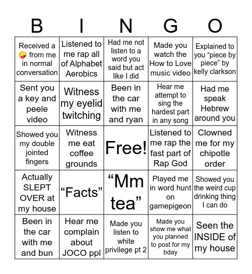 Day’s bingo Card