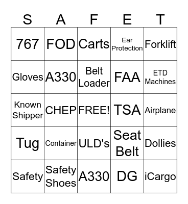 Cargo Safety Week Bingo Card