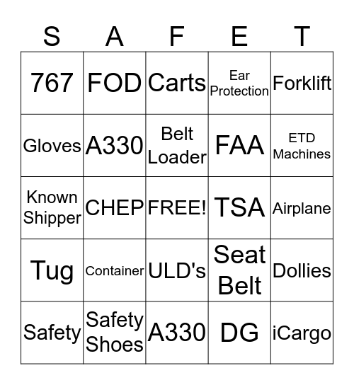 Cargo Safety Week Bingo Card