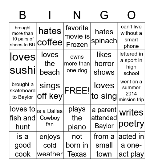 Classroom Mingle Bingo Card