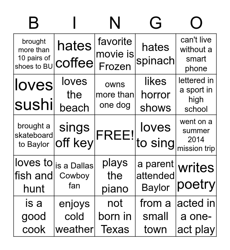 Classroom Mingle Bingo Card